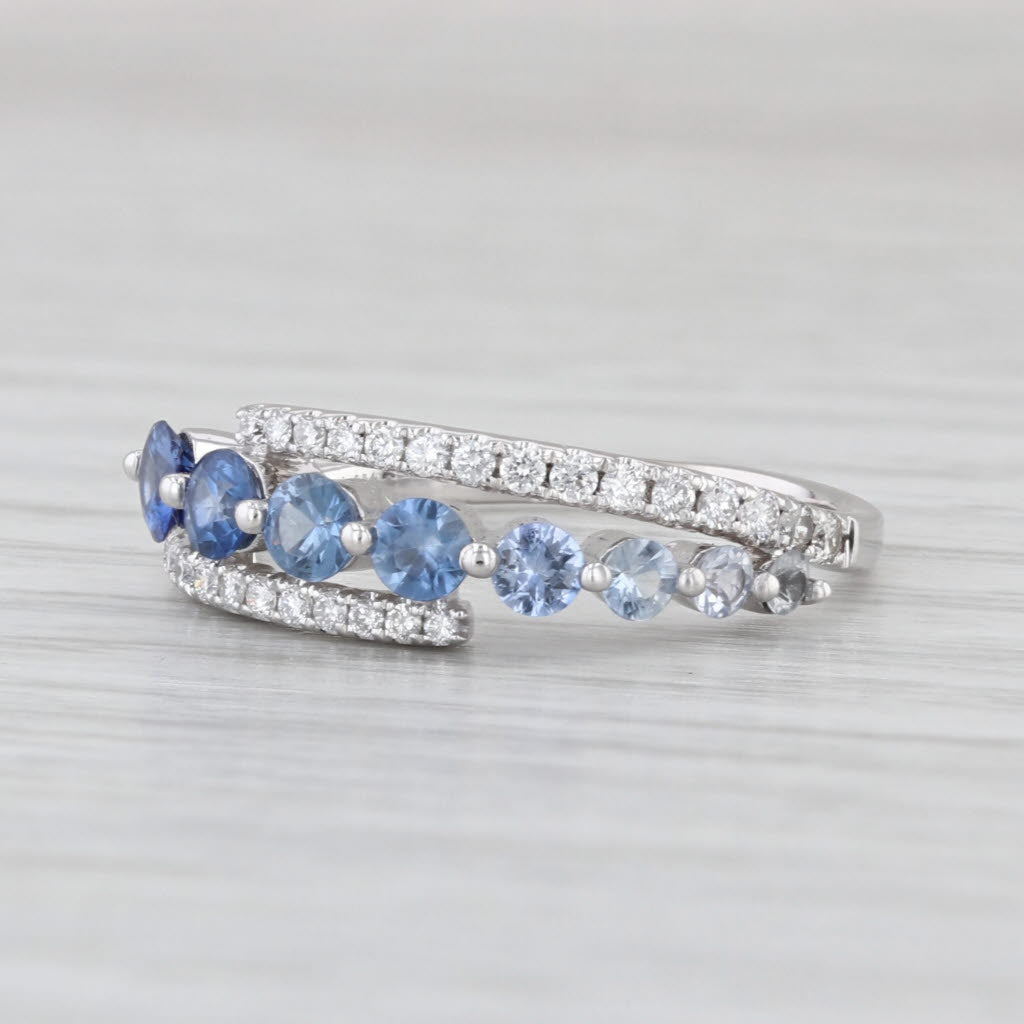 Le Vian Blue Sapphire Diamond Bypass Ring 14k White Gold Size 7