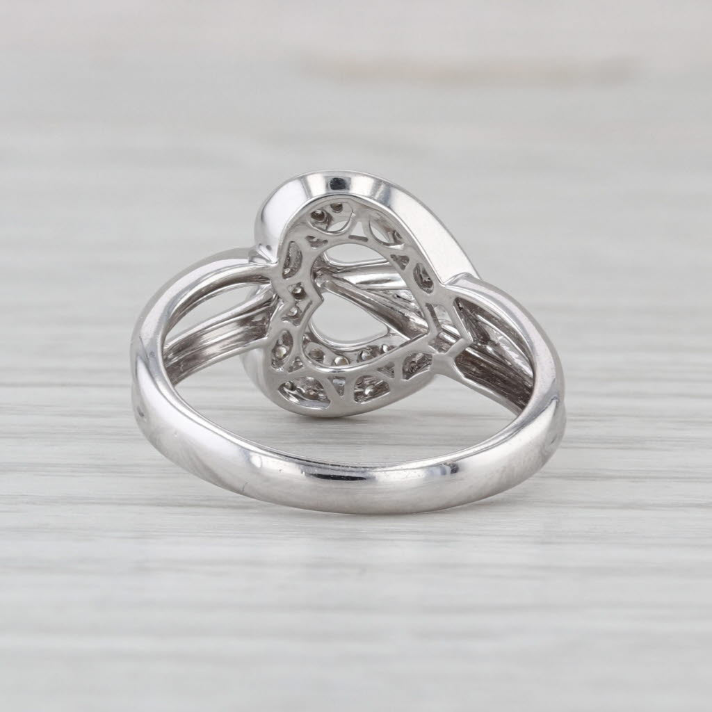 0.30ctw Pave Diamond Heart Knot Ring 14k White Gold Size 7