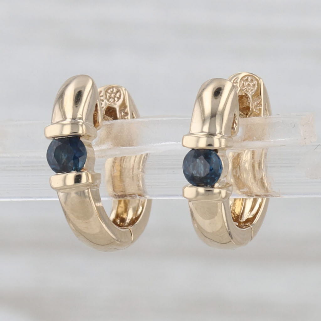 0.30ctw Blue Sapphire Micro Hoop Huggie Earrings 14k Yellow Gold Round Hoops