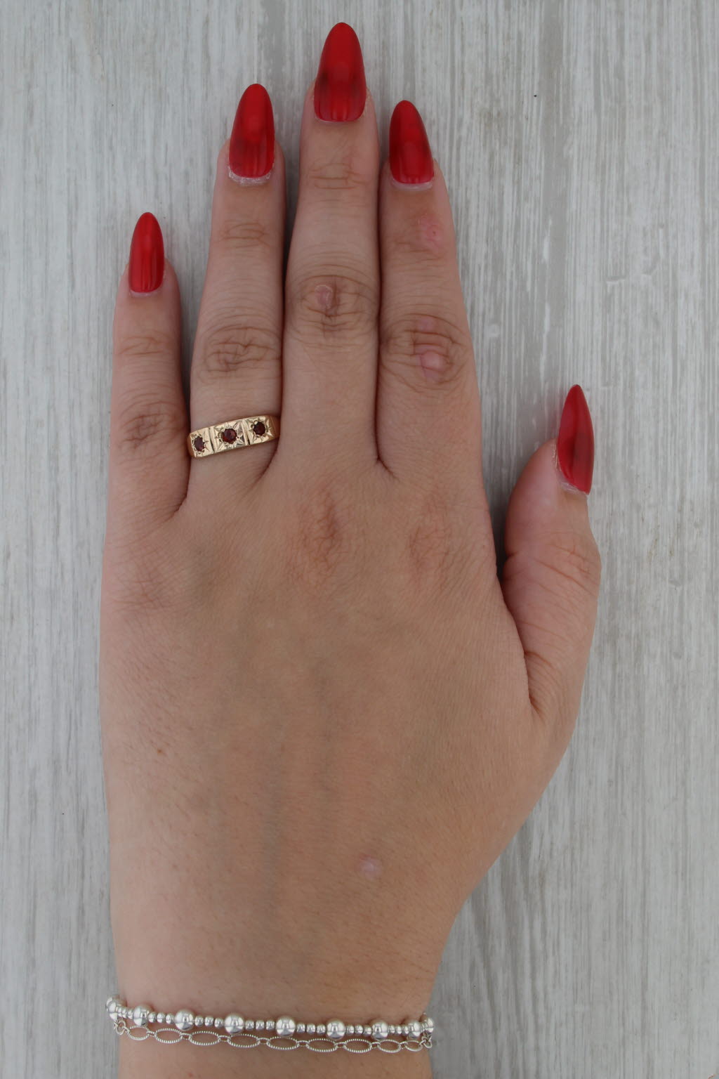 Antique Victorian 0.28ctw 3-Stone Garnet Ring 10k Yellow Gold Size 7.5