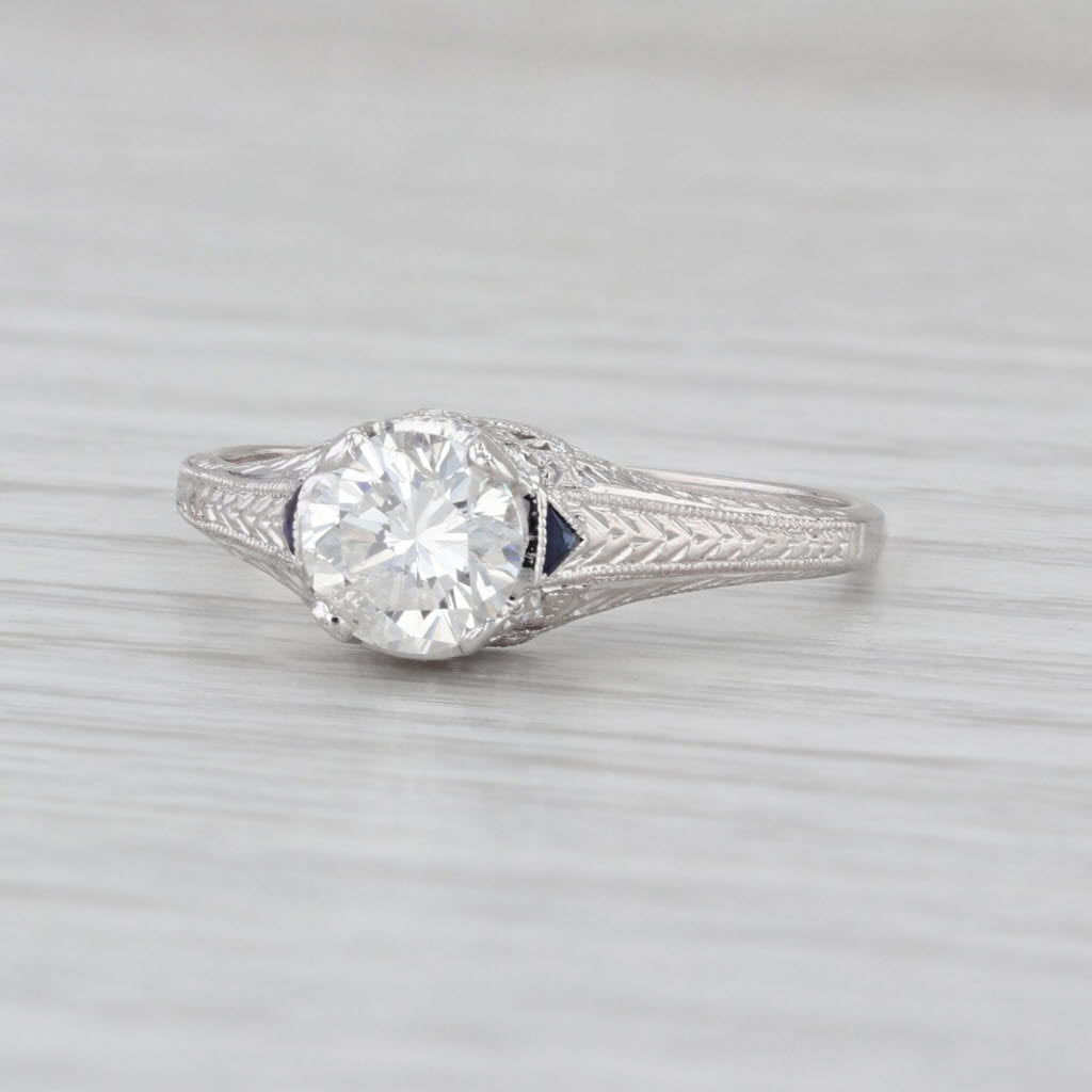1.07ctw Art Deco Diamond Lab Created Sapphire Engagement Ring Platinum Filigree