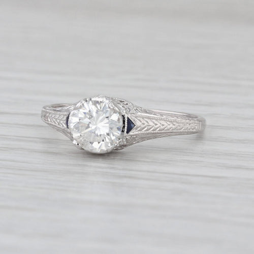 1.07ctw Art Deco Diamond Lab Created Sapphire Engagement Ring Platinum Filigree