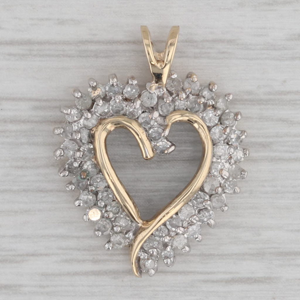 Gray 0.75ctw Diamond Open Heart Pendant 10k Yellow Gold