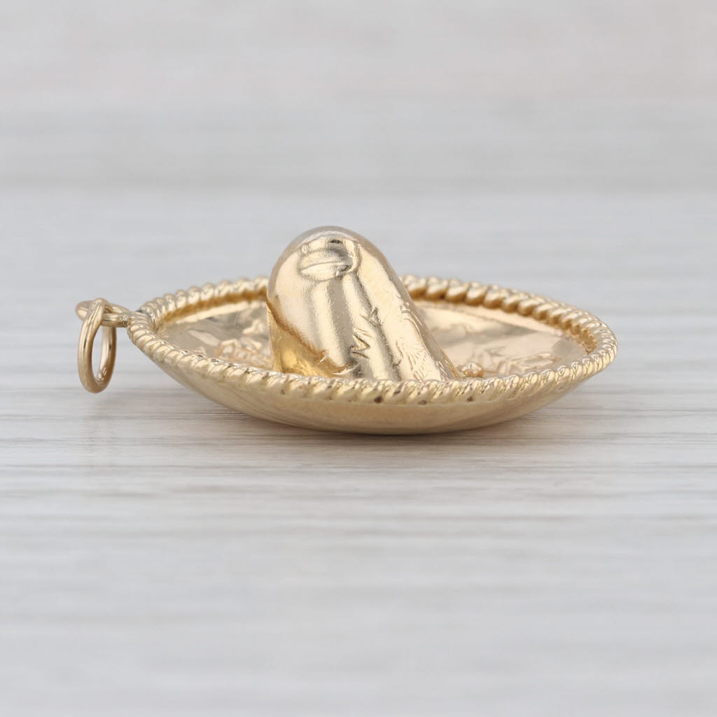 Large Sombrero Charm Pendant 14k Yellow Gold Vintage Ornate