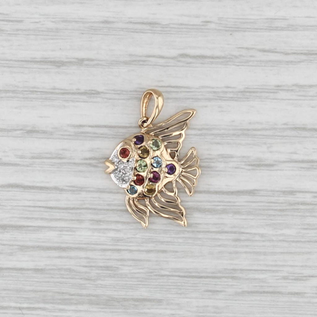 Gemstone Fish Pendant 10k Yellow Gold Diamond Amethyst Peridot Garnet Citrine