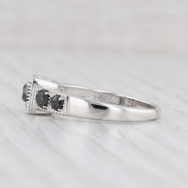 Light Gray 0.57ctw Black Diamond Engagement Ring 10k White Gold Engagement Size 7.25