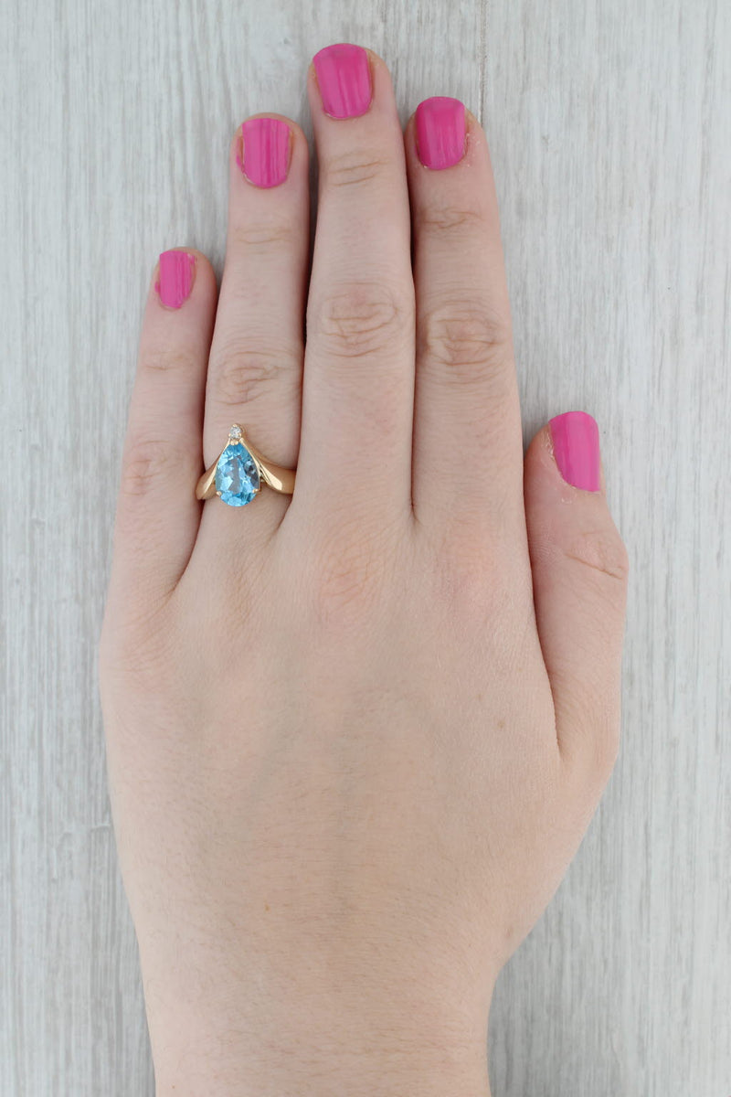 3.97ctw Pear Blue Topaz Diamond Ring 14k Yellow Gold Size 7.75