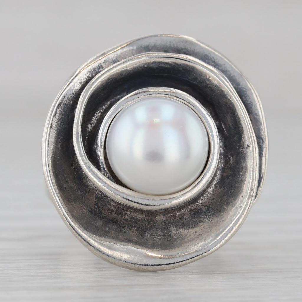 Gray Silpada 8.5mm Cultured Pearl Swirl Ring Rose Lily R2121 Sterling Silver Size 6