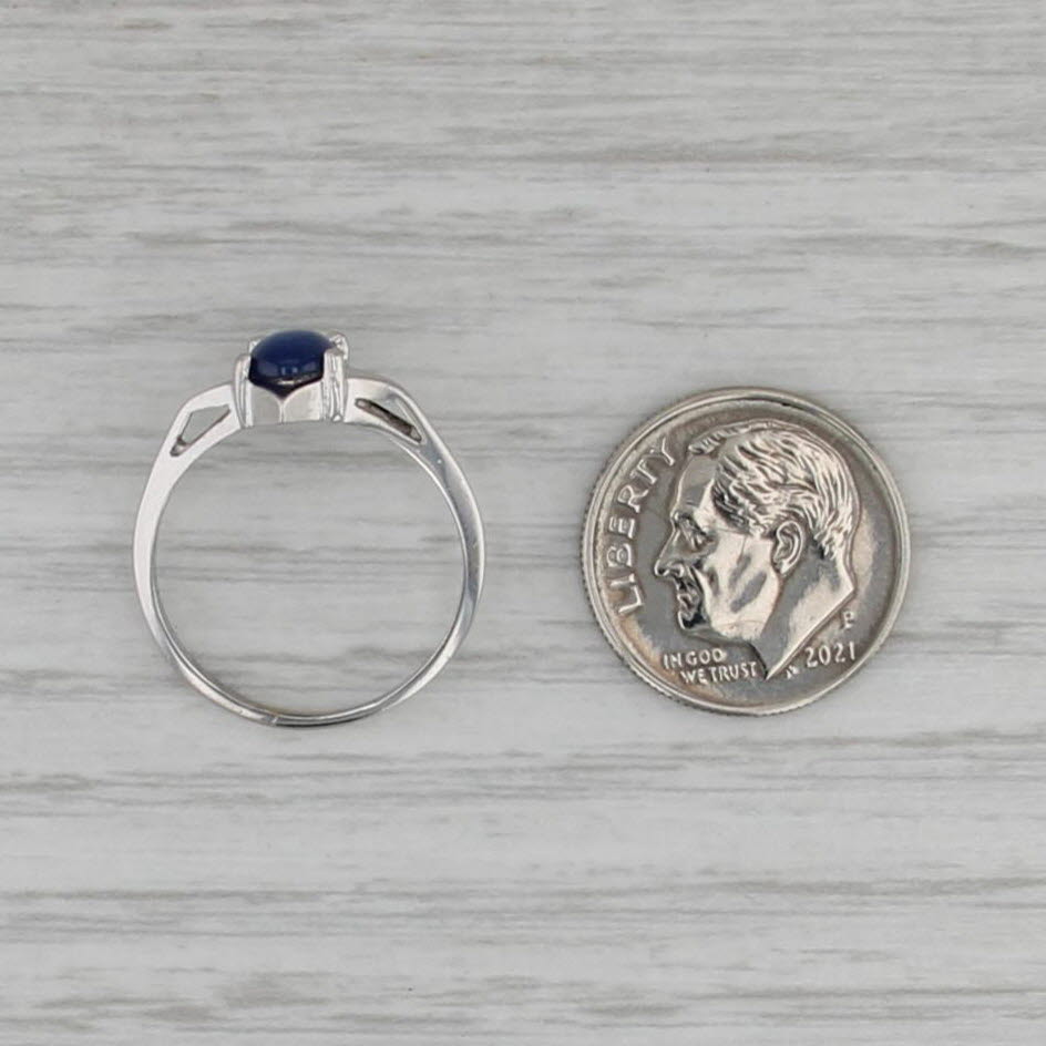 Vintage Lab Created Star Sapphire Solitaire Ring 14k White Gold Size 6