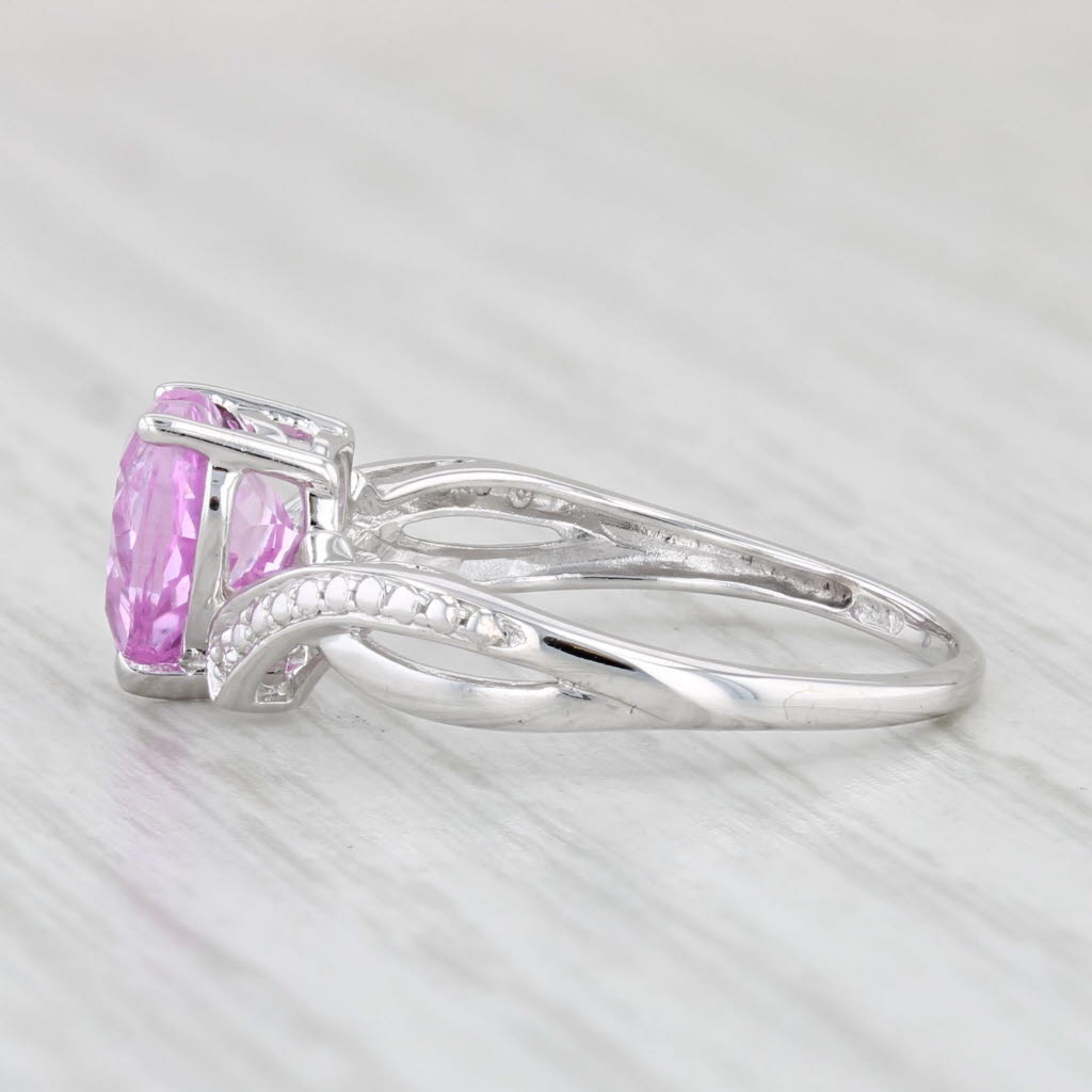 Light Gray 1.80ct Lab Created Sapphire Pink Heart Ring 10k White Gold Sz 6 Diamond Accents