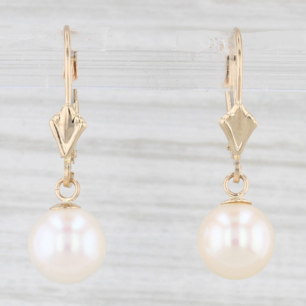 Light Gray Cultured Pearl Dangle Earrings 14k Yellow Gold Lever Back Drops