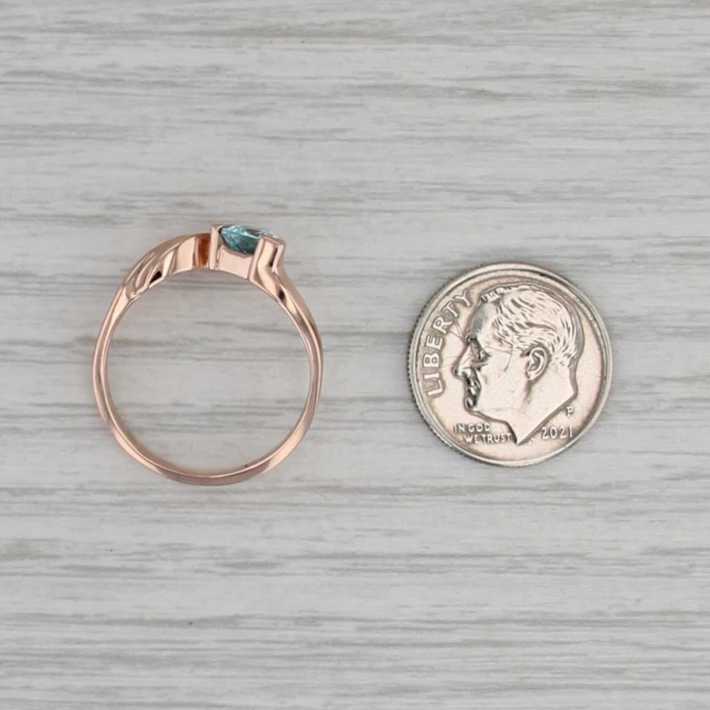 0.58ct Blue Zircon Solitaire Ring 14k Rose Gold Size 7.25 Bypass