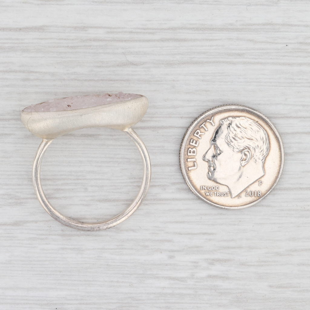 New Nina Wynn Ring Druzy White Quartz Sterling Silver Size 7 Statement