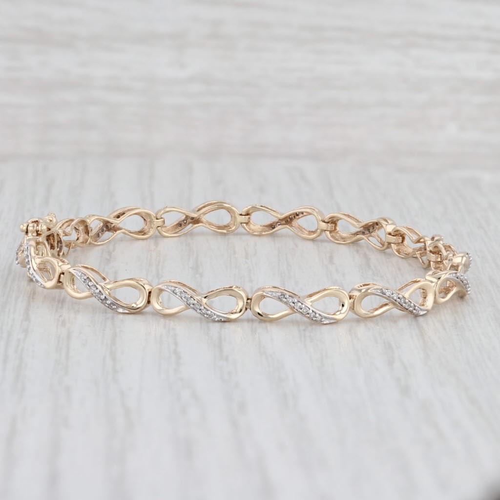 Light Gray 0.24ctw Infinity Figure-8 Link Bracelet 10k Yellow Gold 7" 4.7mm