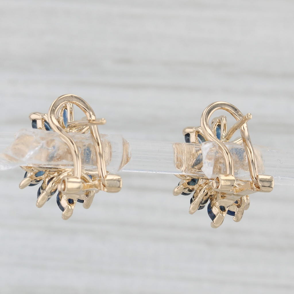 Light Gray 1.25ctw Blue Sapphire Diamond Flower Stud Earrings 14k Yellow Gold Omega Backs