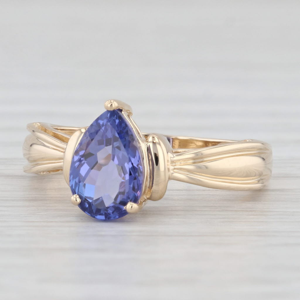 Light Gray 1.96ct Teardrop Tanzanite Ring 14k Yellow Gold Size 7 Pear Solitaire