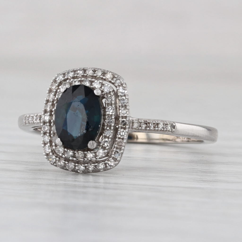 1/06ctw Blue Sapphire Diamond Halo Ring 10k White Gold Size 9 Engagement