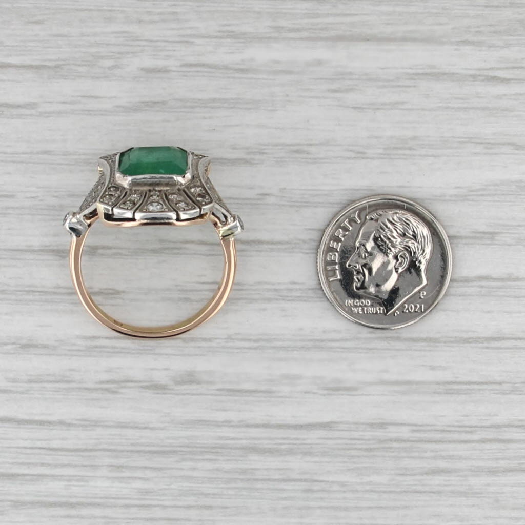 Vintage 3.53ctw Emerald Diamond Ring 14k Gold Silver Cocktail Size 9