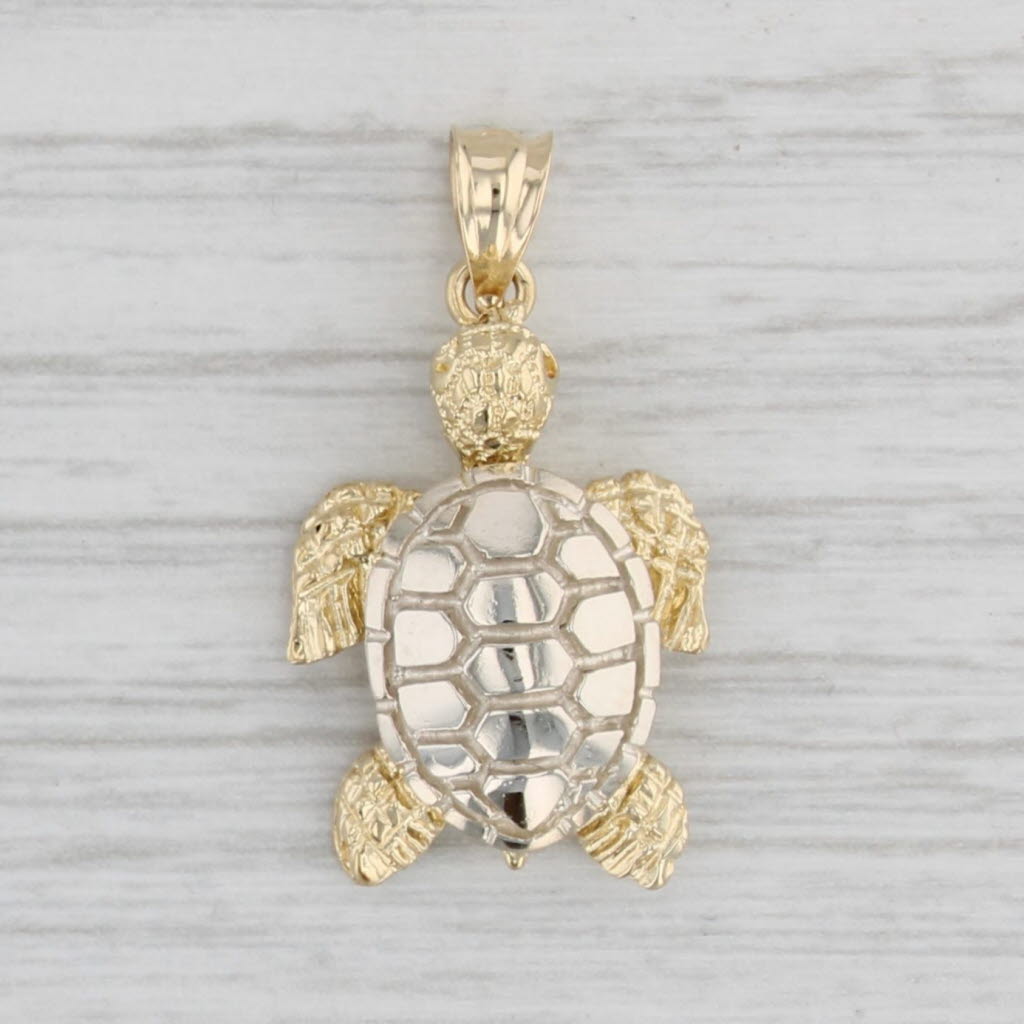 Light Gray Sea Turtle Pendant 14k Yellow White Gold Nautical Jewelry