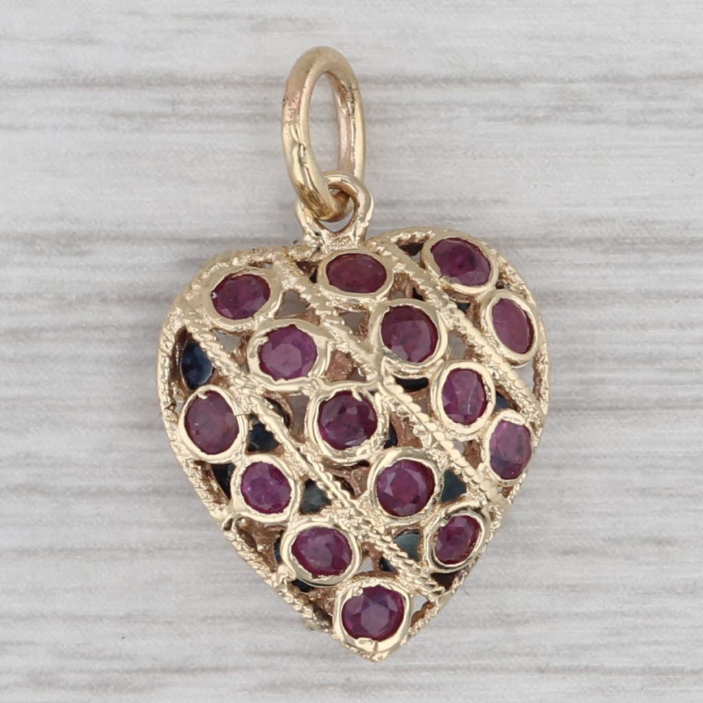 1ctw Reversible Blue Sapphire Ruby Heart Pendant 14k Yellow Gold Small Charm