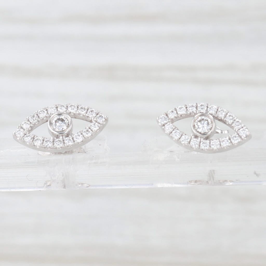 Light Gray New 0.26ctw Lab Grown Diamond All seeing Eye Stud Earrings 14k White Gold