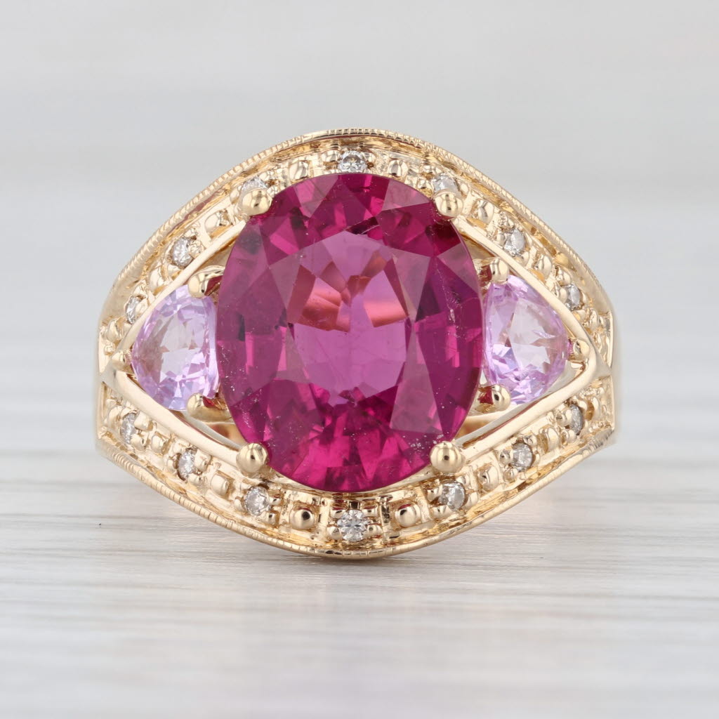 5.07ctw Pink Sapphire Rubellite Tourmaline Diamond Ring 14k Yellow Gold Size 8