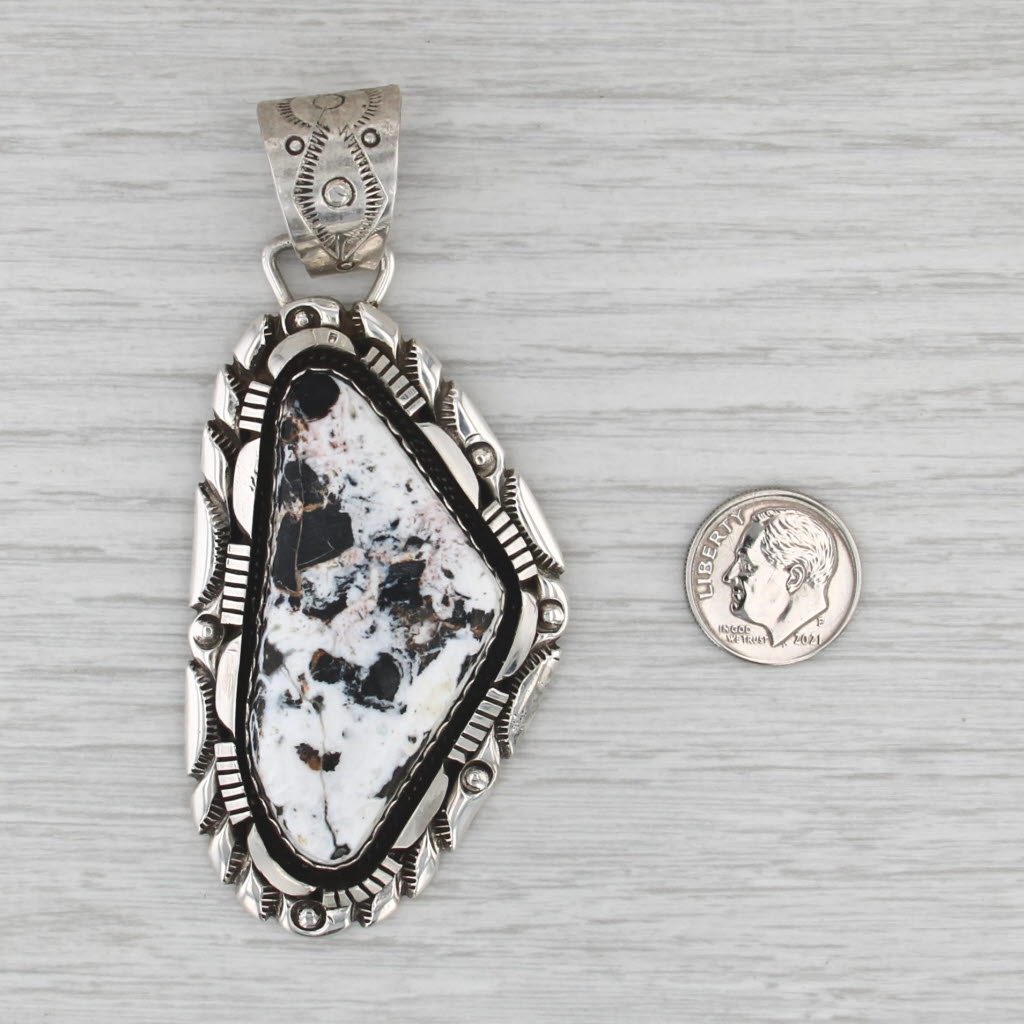 Elisabeth Guerro Navajo Chalcedony Quartz Wild Buffalo Pendant Sterling Silver
