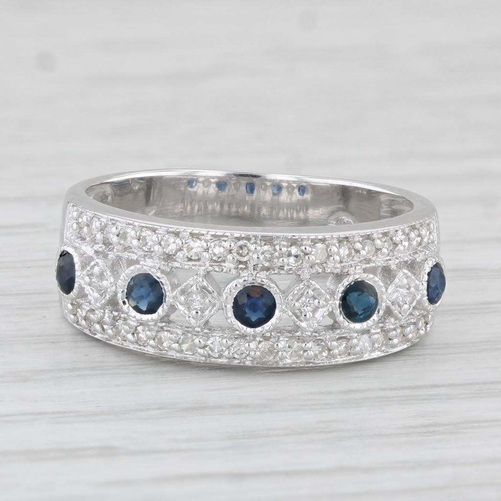 Light Gray 0.46ctw Blue Sapphire Diamond Ring 14k White Gold Sz 6 Wedding Anniversary Band