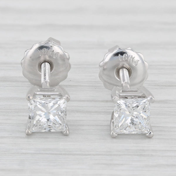 0.86ctw Princess Diamond Stud Earrings 18k White Gold Screw Back Pierced IGI