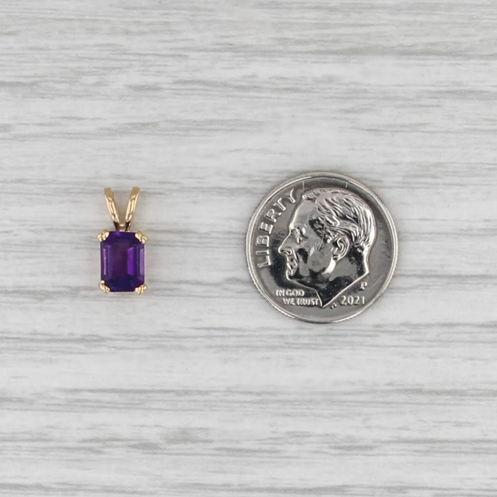 0.80ct Emerald Cut Solitaire Amethyst Pendant 14k Yellow Gold Small Drop