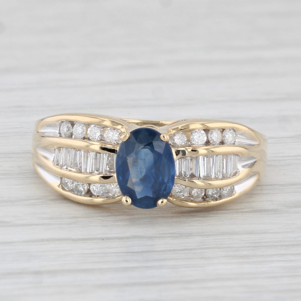 Light Gray 1.21ctw Oval Blue Sapphire Diamond Ring 18k Yellow Gold Size 6.5