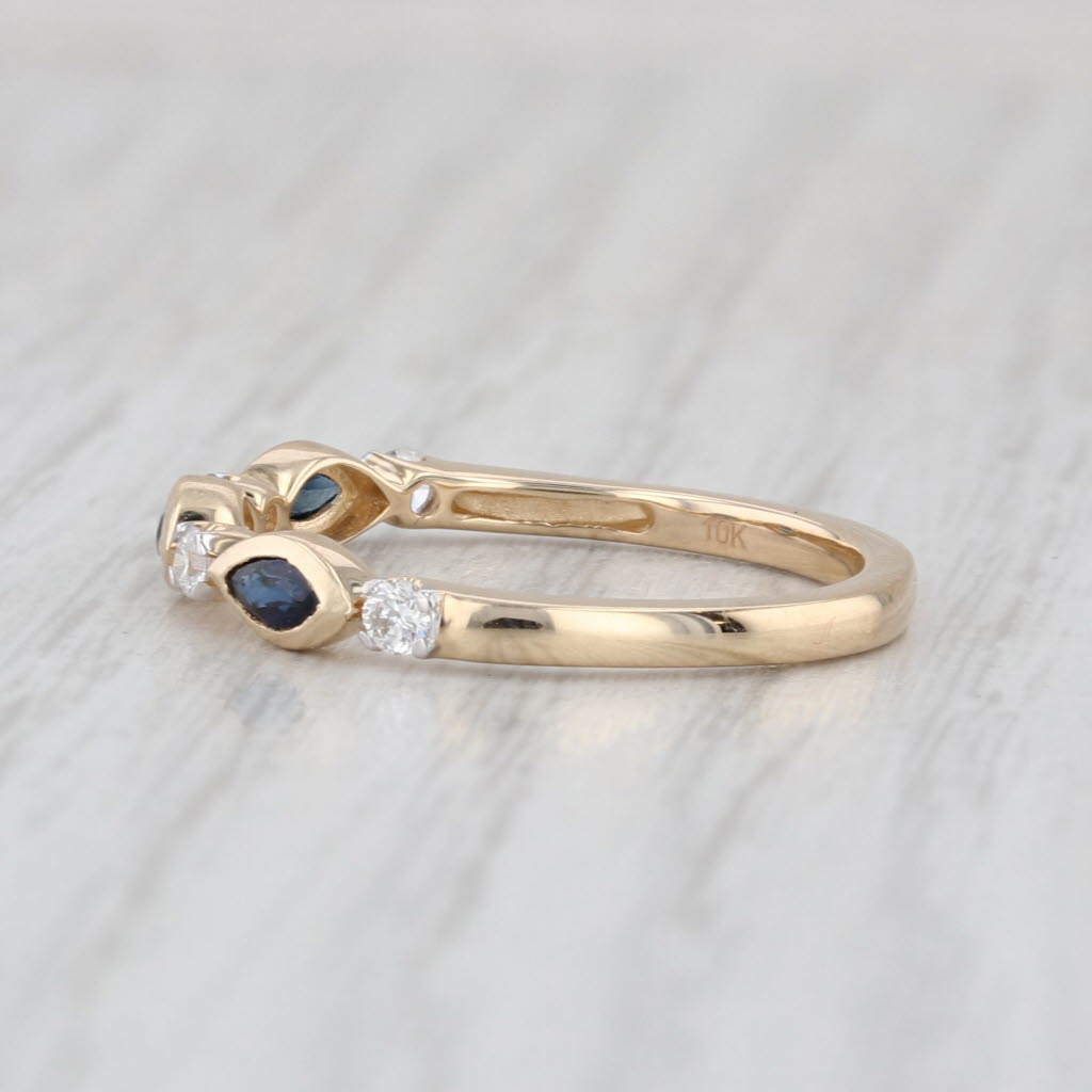 New 0.44ctw Blue Sapphire Diamond Ring 10k Gold Stackable Wedding Band Size 7
