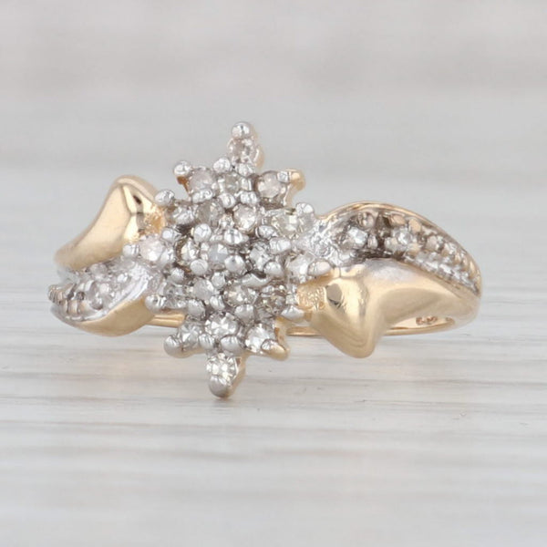 Light Gray 0.20ctw Diamond Cluster Ring 10k Yellow Gold Bypass Size 5.5