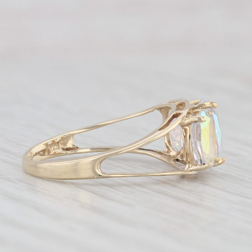 Light Gray 3.50ctw Oval Mystic Topaz 3-Stone Ring 10k Yellow Gold Size 7