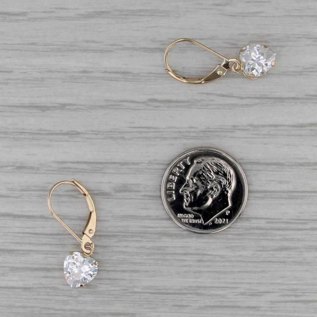 4.20ctw Cubic Zirconia Heart Dangle Earrings 14k Yellow Gold Lever Backs