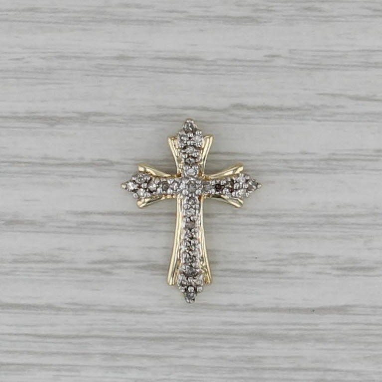 0.21ctw Diamond Cross Pendant 10k Yellow White Gold Floating Drop