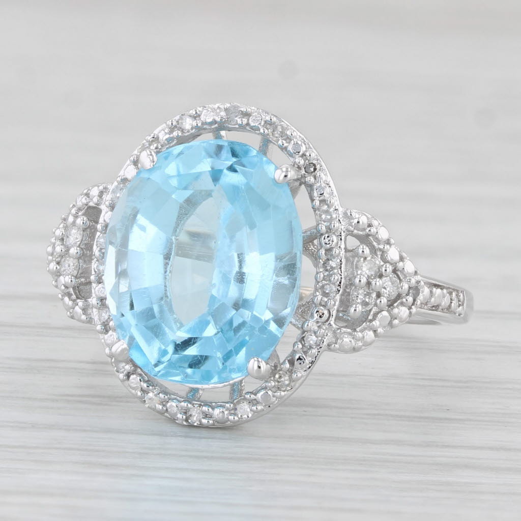 Light Gray 6.12ctw Oval Blue Topaz Diamond Halo Ring 14k White Gold Size 6.5