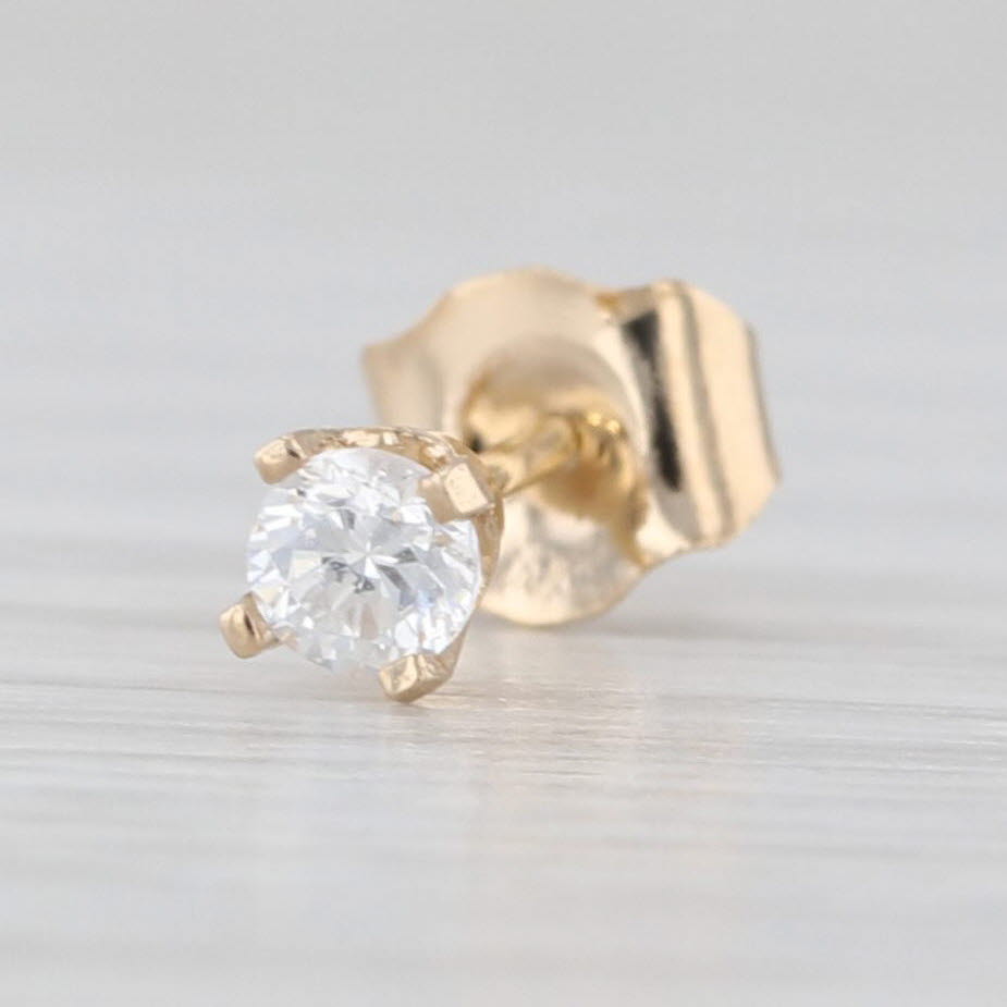 Light Gray Single Round Cubic Zirconia Solitaire Stud Earring 14k Yellow Gold