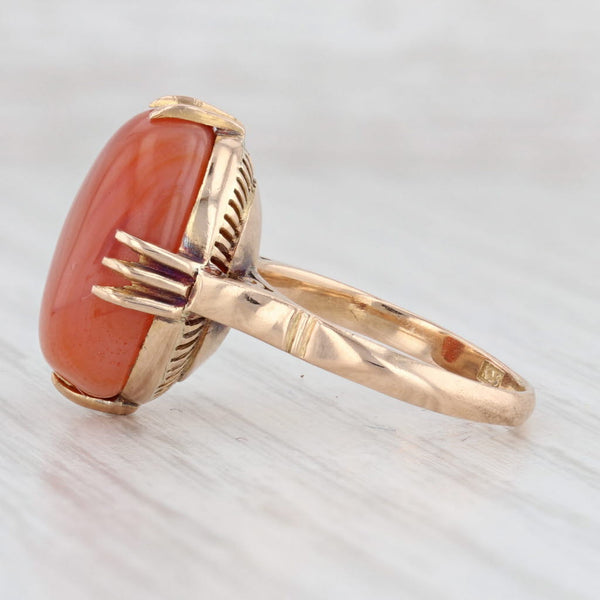 Light Gray Vintage Orange Carnelian Ring 18k Yellow Gold Size 5 Oval Cabochon Solitaire