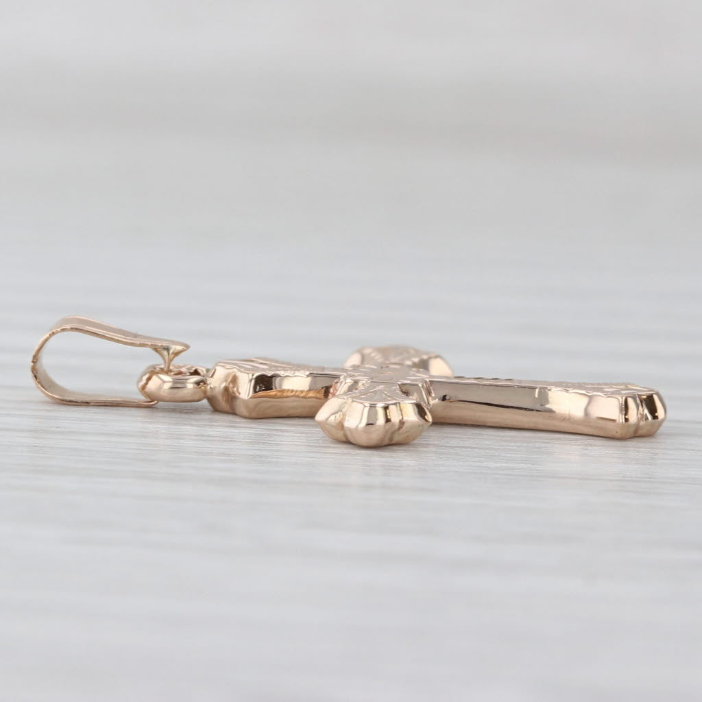 Vintage Floral Cross Pendant 14k Yellow Gold Small Drop