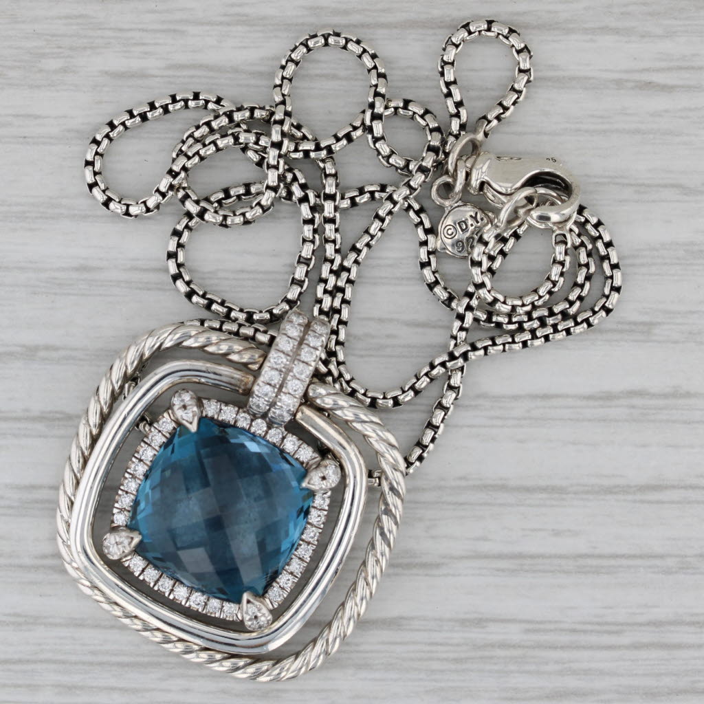 Gray Yurman Chatelaine London Blue Topaz Diamond Pendant Necklace Sterling Silver