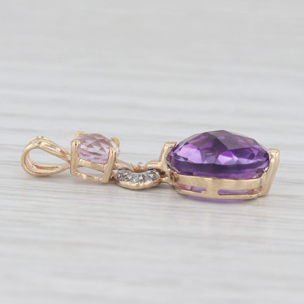 Light Gray Round Amethyst Morganite 14k Yellow Gold Drop Pendant