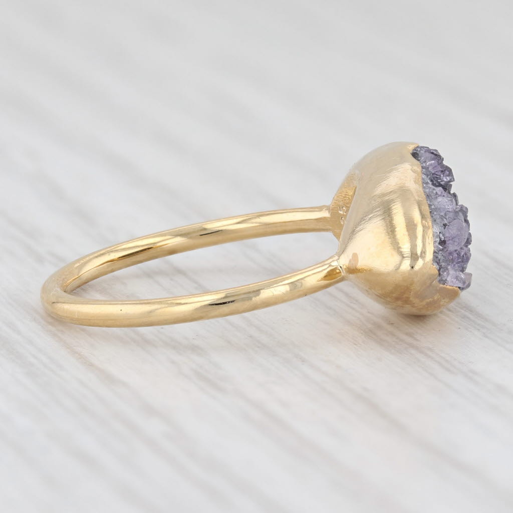 New Nina Wynn Amethyst Druzy Ring Sterling Silver 22k Gold Vermeil Size 7
