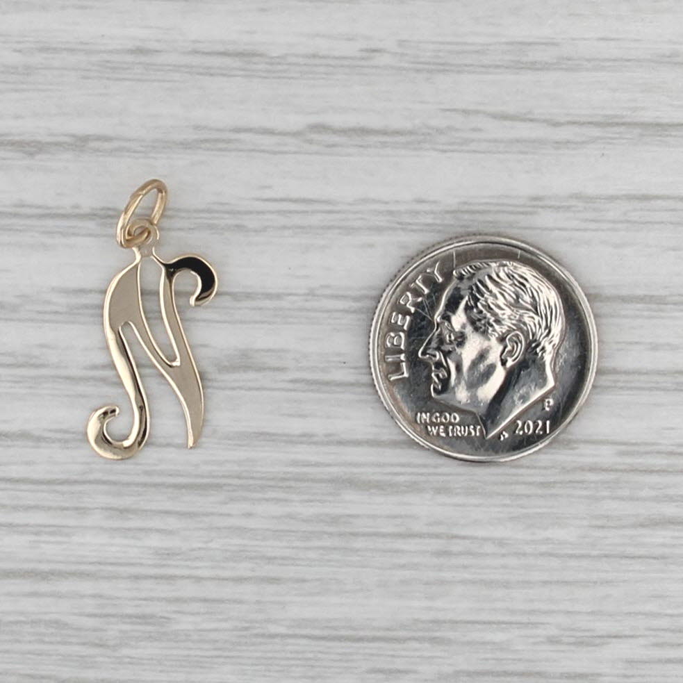 Scripted Letter Initial N Pendant 14k Yellow Gold Charm