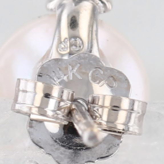 Cultured Pearl Diamond Stud Earrings 14k White Gold 7.1-7.2mm Bead Studs