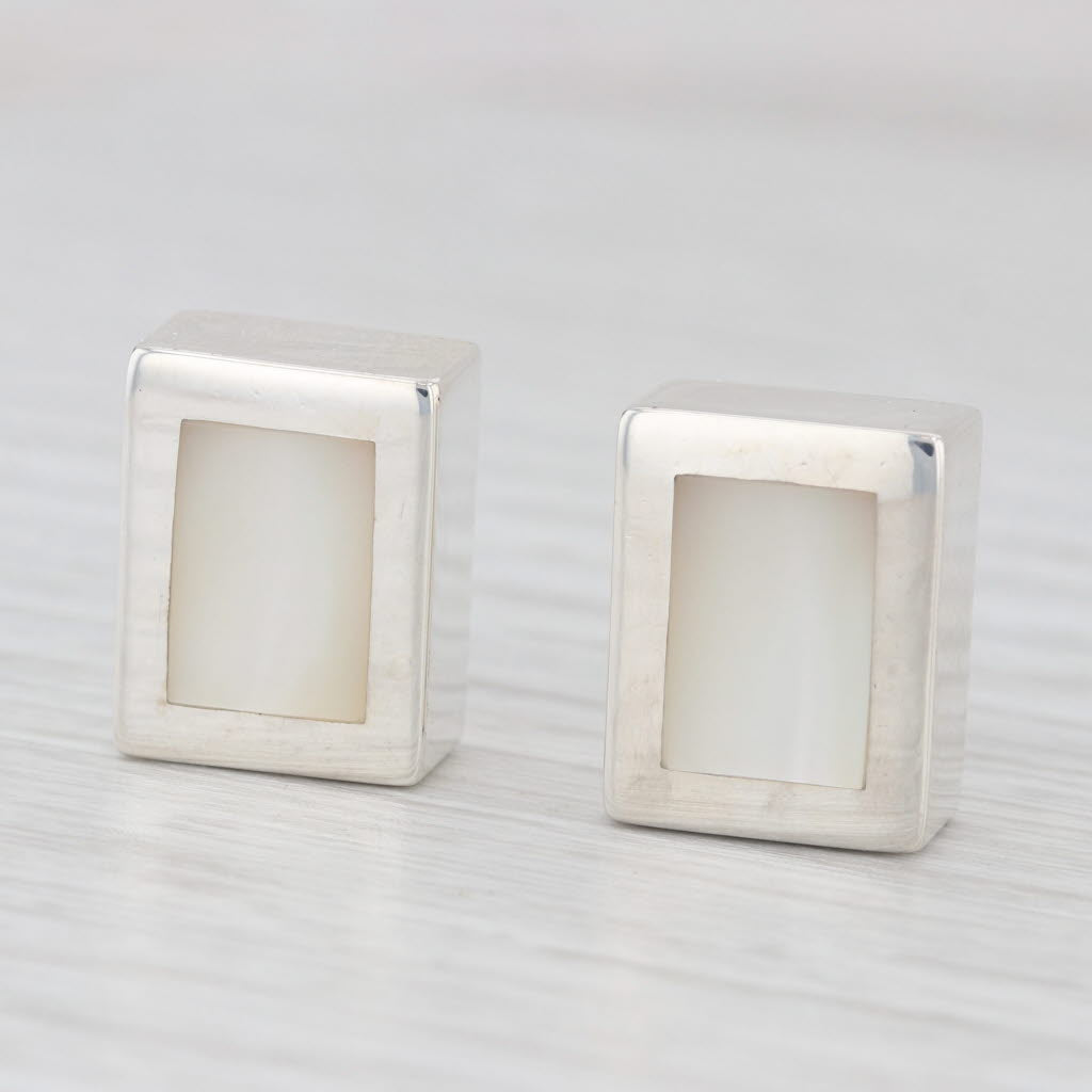 Light Gray Modernist Mother of Pearl Stud Earrings Sterling Silver Studs