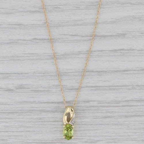 Gray 0.44ct Peridot Pendant Necklace 10k Yellow Gold Rope Chain 18" Diamond Accents