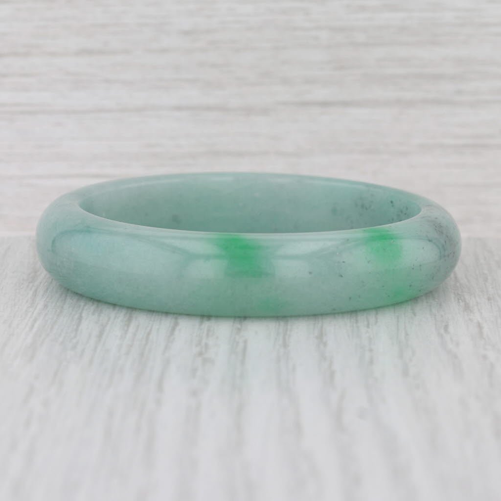 Green Jadeite Jade Bangle Bracelet 6.75” 12.8mm Stackable Statement