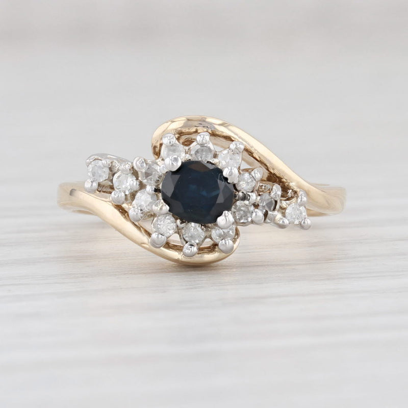 Light Gray 0.47ctw Blue Sapphire Diamond Halo Ring 10k Yellow Gold Size 6.25 Bypass