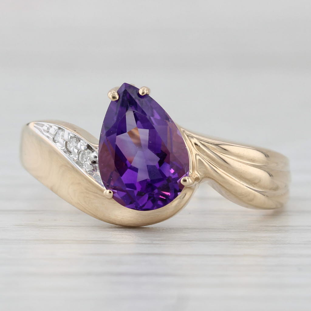 Light Gray 2.20ct Amethyst Pear Ring 14k Yellow Gold Diamond Accents Size 10.25